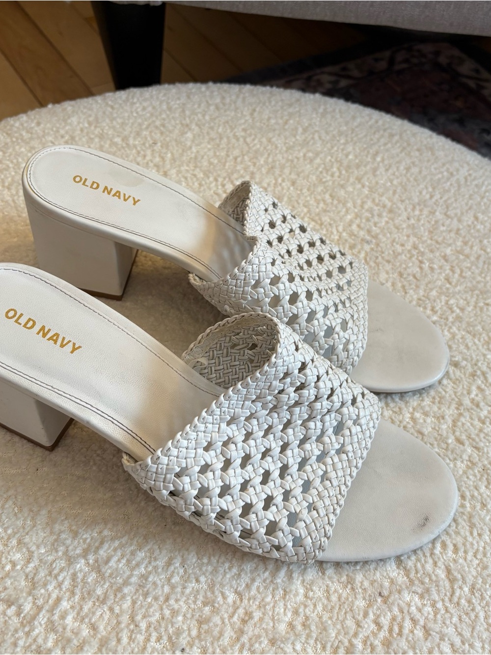 Old Navy White Woven Block Heel Slide Sandals